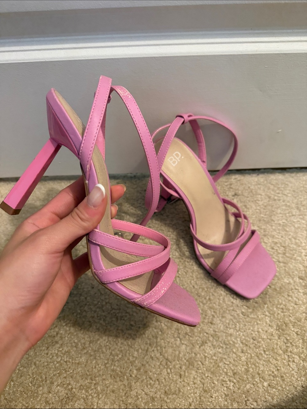 bp Pink Strappy Square-Toe Block Heels